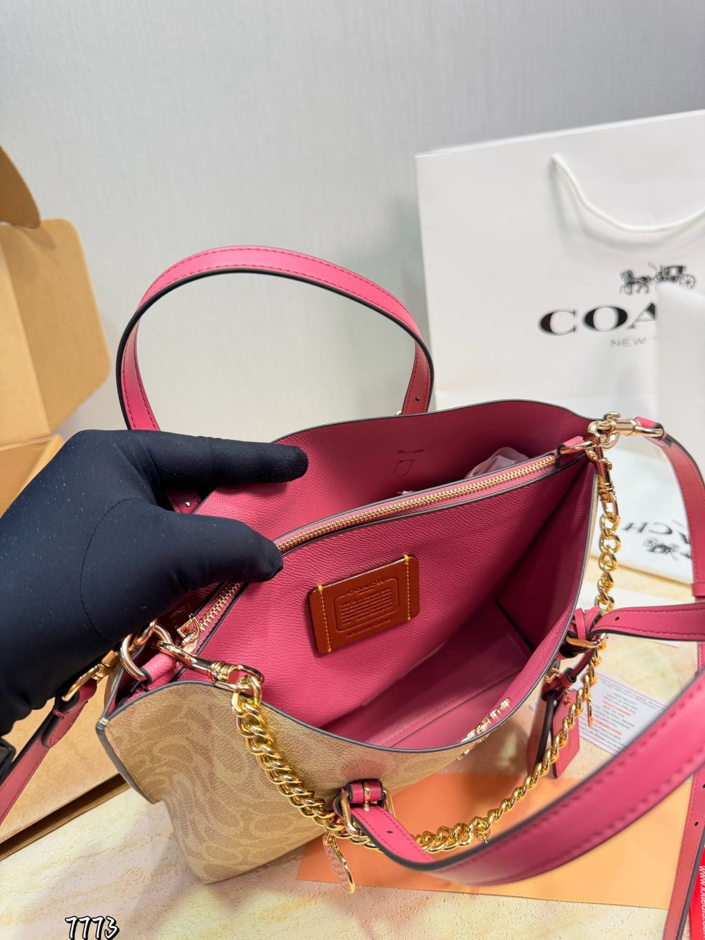 Beige and Pink Handbag (Inspired Design)